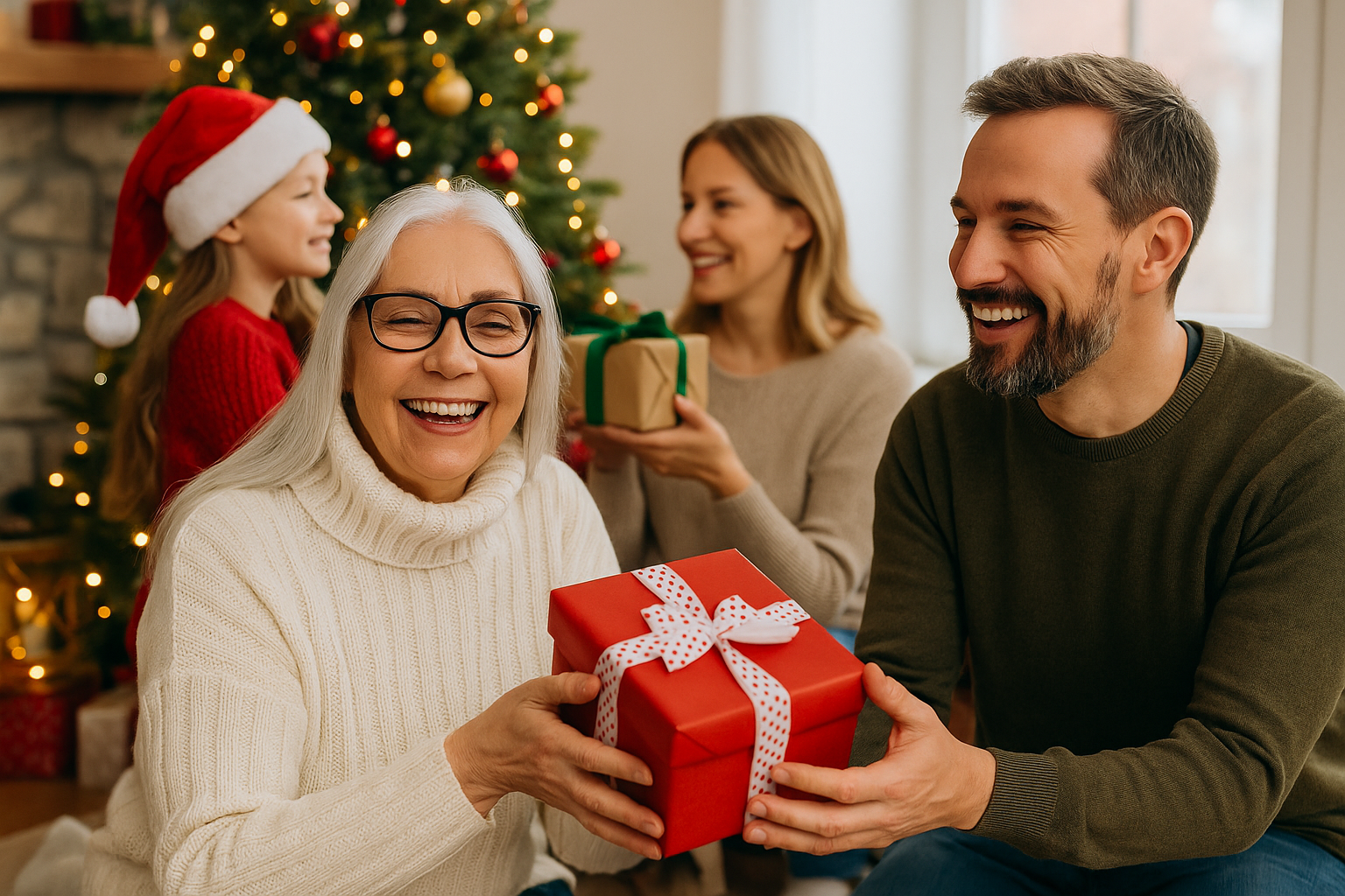 Four happy people sitting around a dining table in a minimalistic style nook