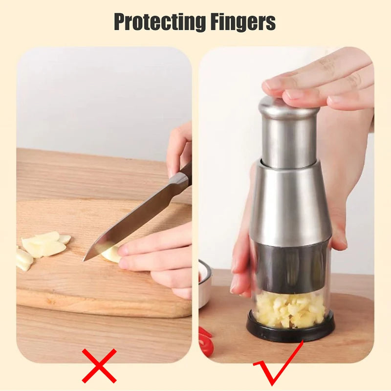 Press, Chop, Smile: Stainless Manual Garlic & Onion Chopper
