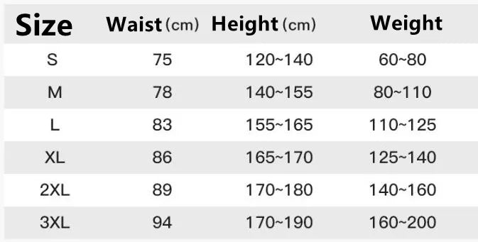 sizing chart for posture corrector